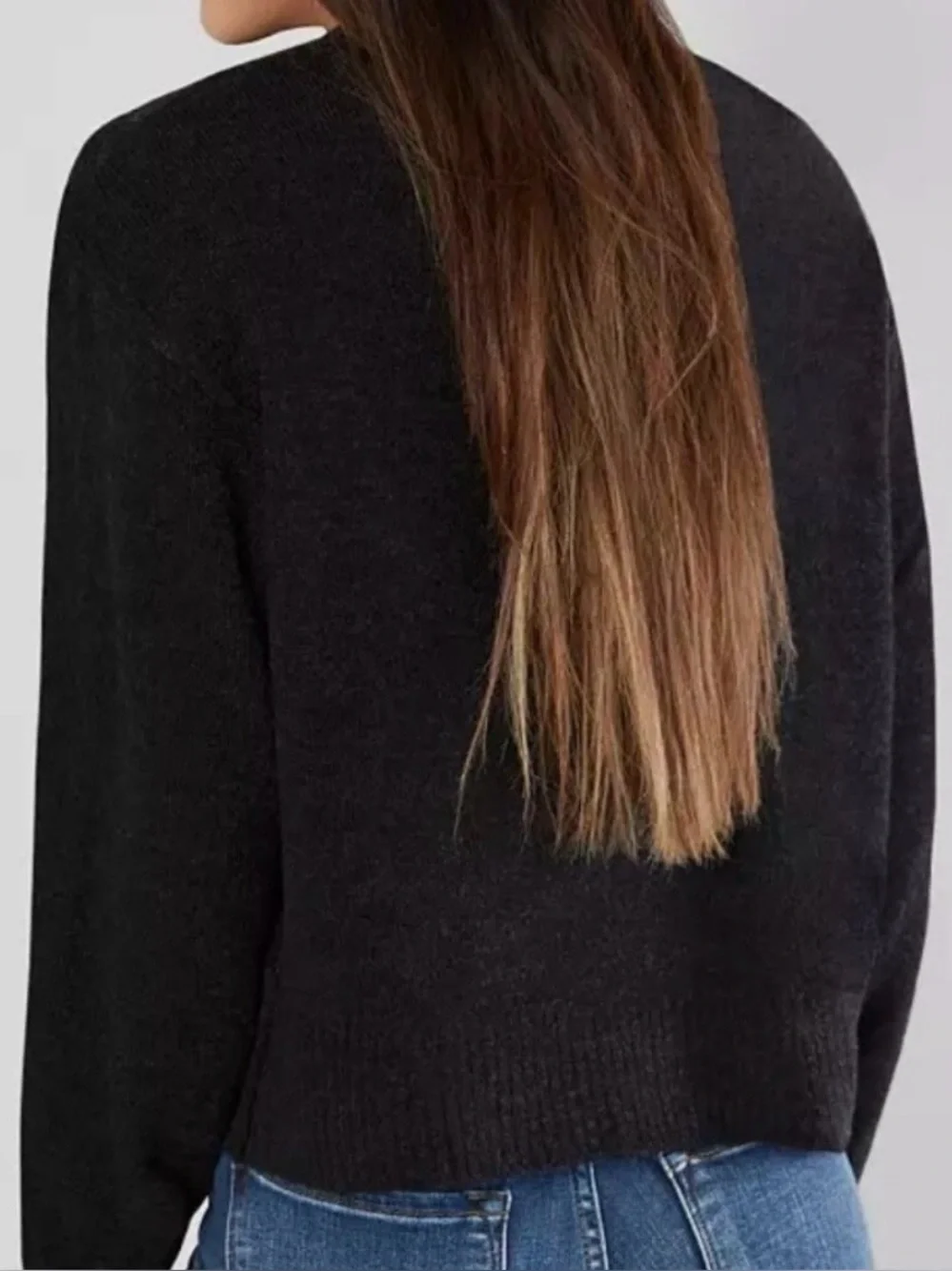 🌸 Billabong Dark Gray Crewneck Cut-out Boxy Cut Long Sleeve Sweater Size M
